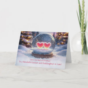 Godson and Wife Two Hearts in the Snow Custom Card