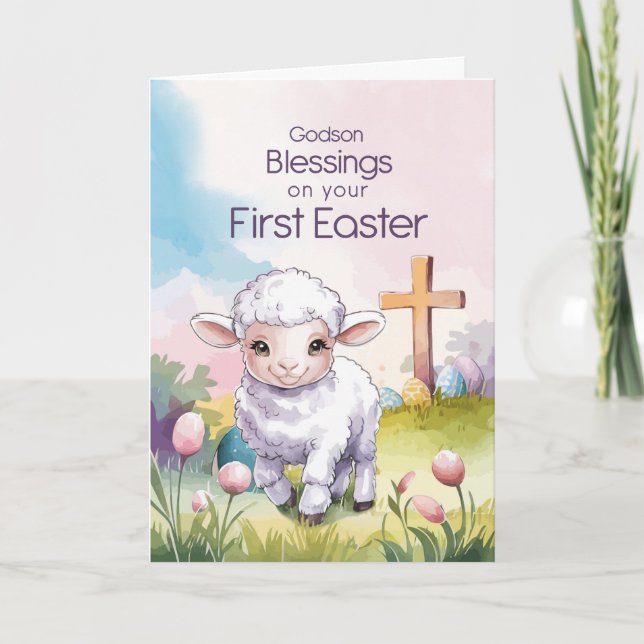Godson Baby’s First Easter Religious Lamb Card (Front)