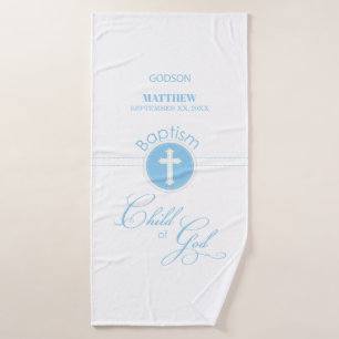 Godson Baptism Blue Child of God Personalized Bath Towel