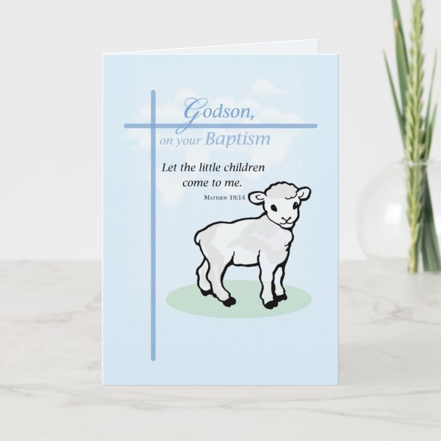Godson Baptism Lamb on Blue Card (Front)