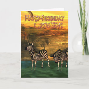 Godson Birthday Card Zebras In Water