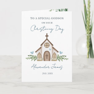 Godson Christening Church Greenery Card