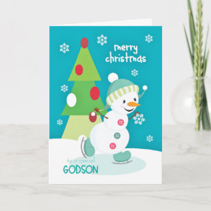 Godson Christmas Snowman Ice Skating Holiday Card