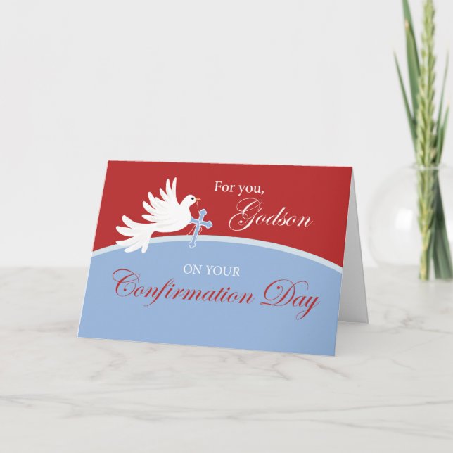 Godson Confirmation Dove on Red and Blue Card (Front)