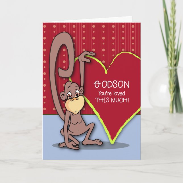Godson Cute Monkey on Valentine’s Day Holiday Card (Front)