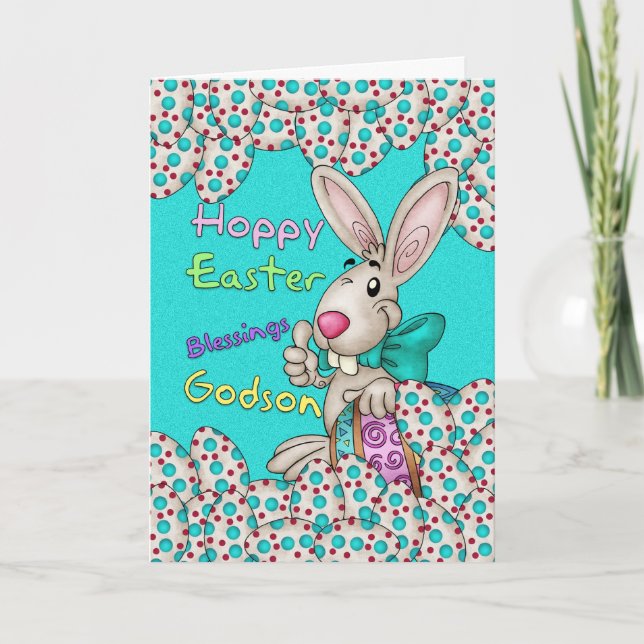 Godson Easter Card With Easter Bunny And Eggs (Front)