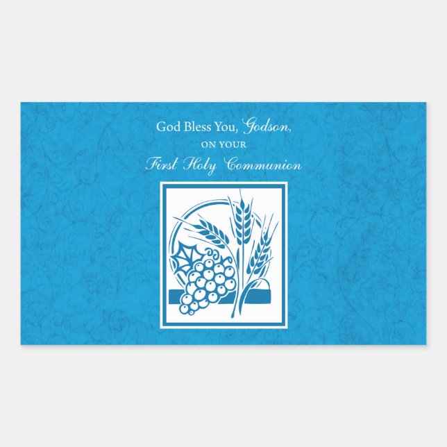 Godson First Communion, Wheat, Grapes Blue Sticker (Front)