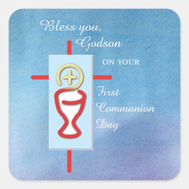 Godson, First Holy Communion, Blue Square Sticker (Front)