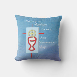 Godson, First Holy Communion, Blue Throw Pillow