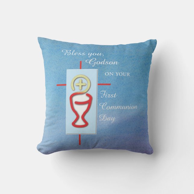 Godson, First Holy Communion, Blue Throw Pillow (Front)