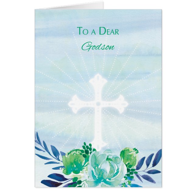 Godson Fleurs bleues Turquoises avec croix Pâques (Devant)