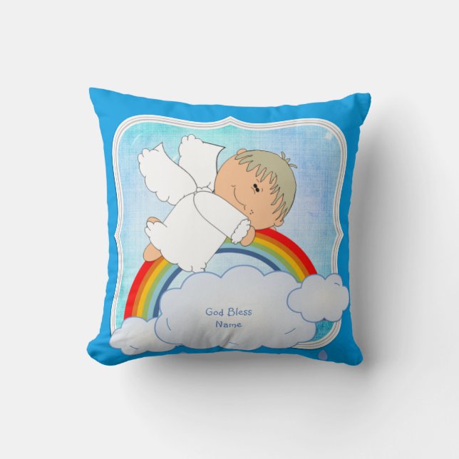 Godson Gift Cute Angel Rainbow Personalized Throw Pillow (Front)