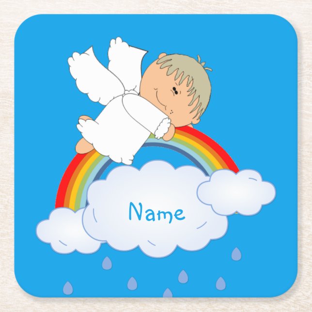 Godson Godchild Baby Boy Shower Gift Personalized Square Paper Coaster (Front)
