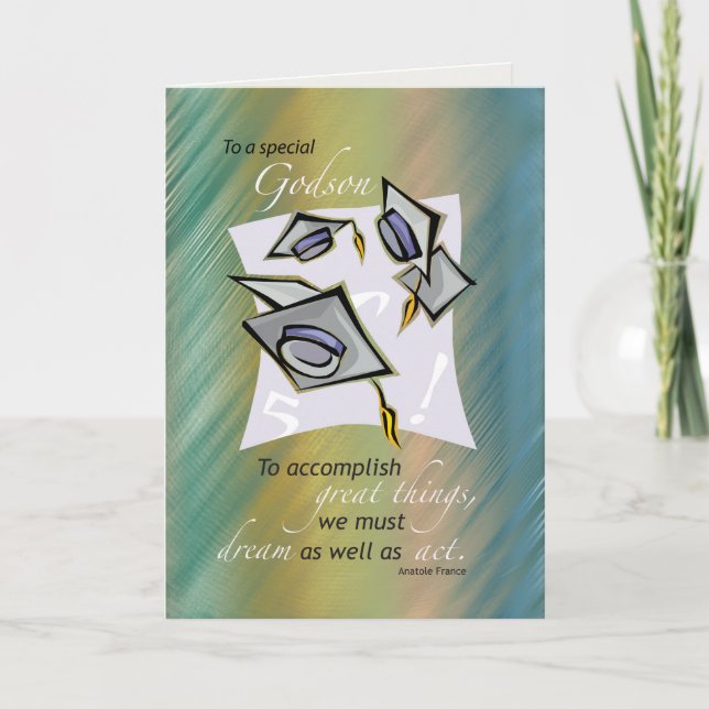 Godson, Graduation Hats in Air, Congratulations Gr Card (Front)