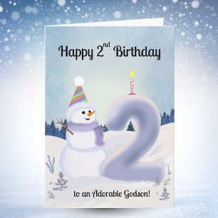 Godson Happy 2nd Birthday Snowman Building Card