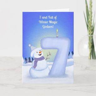 Godson Happy 7th Birthday Snowman Card