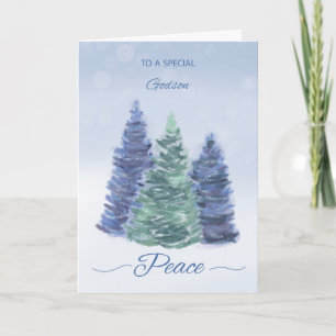 Godson Holiday Peace with Evergreen Trees Card