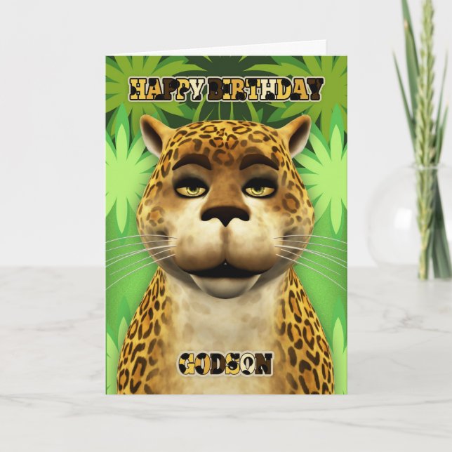 Godson Leopard Jungle Birthday Card (Front)