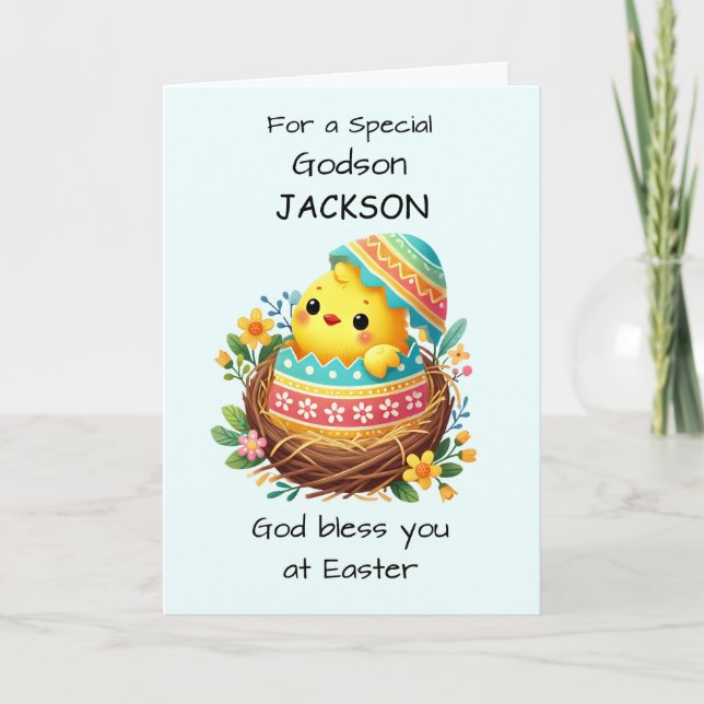 Godson Personalize Easter Blessings Chick Breaking Card (Front)