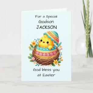 Godson Personalize Easter Blessings Chick Breaking Card