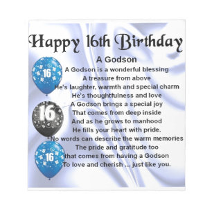Godson poem - 16th Birthday Design Notepad