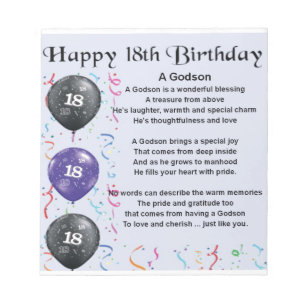 Godson poem - 18th Birthday Design Notepad