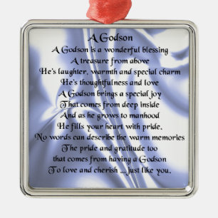 Godson poem - Blue Silk Design Metal Ornament