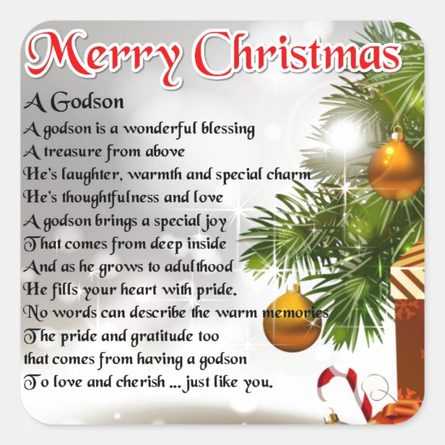 Godson poem - Christmas Design Square Sticker (Front)