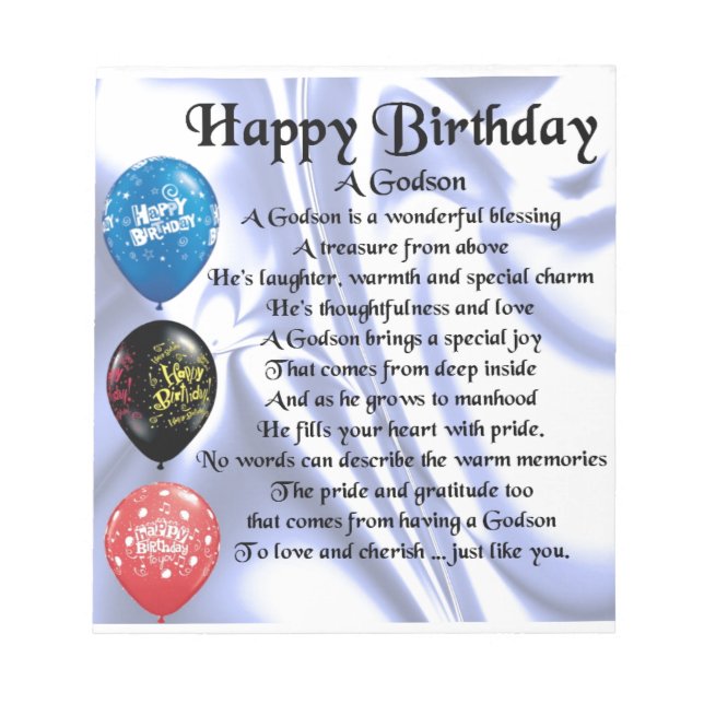 Godson Poem - happy birthday design Notepad (Front)