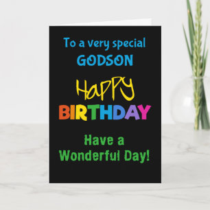 Godson Rainbow Colours on Black Birthday Card