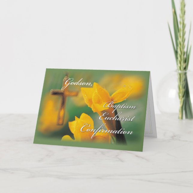 Godson RCIA Cross Crocus Congratulations Card (Front)