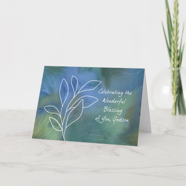 Godson Religious Birthday Blessings Watercolor Card (Front)