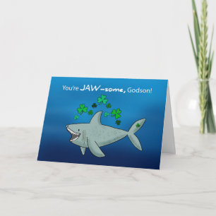 Godson St Patricks Day Shark With Shamrocks Card
