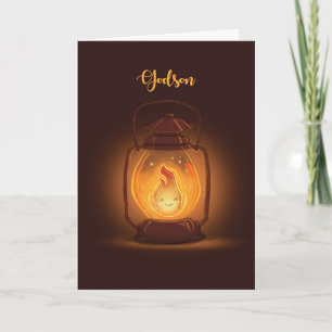 Godson Thinking of You at Camp with Kawaii Lantern Card