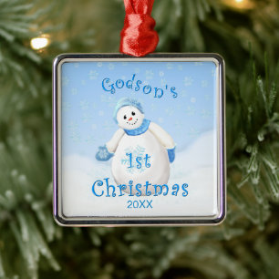 Godson's 1st Christmas Snowman Ornament