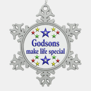 Godsons are Special Snowflake Pewter Christmas Ornament