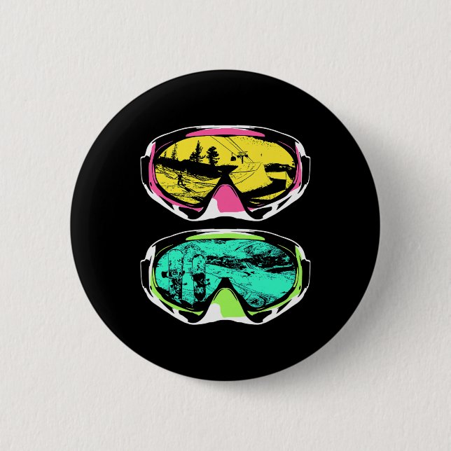 Goggles Snow Mountain Snowboard  2 Inch Round Button (Front)