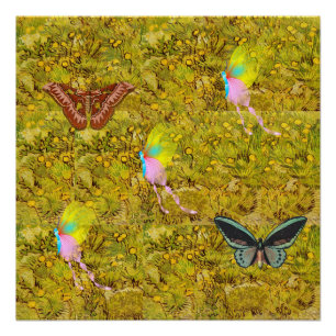 Gogh Field Of Yellow Flowers Personalize Butterfly Poster