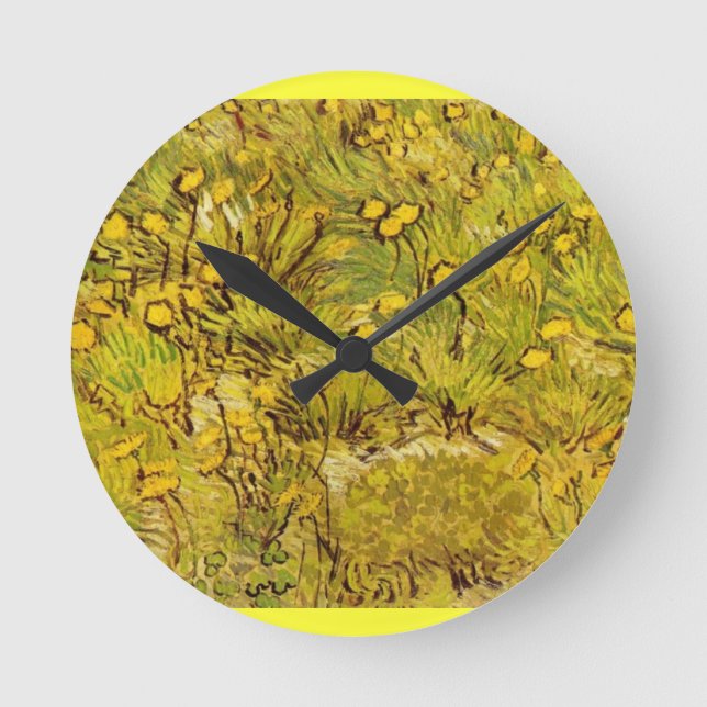 Gogh Yellow Blossoms Whimsical Wedding Personalize Round Clock (Front)