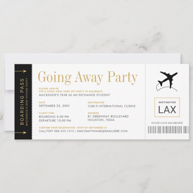 Going Away Party Boarding Pass Ticket Invitation (Front)