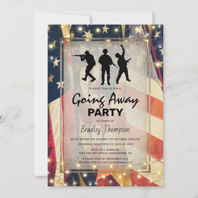 Going Away Soldier Vintage Patriotic Flag Invitation (Front)