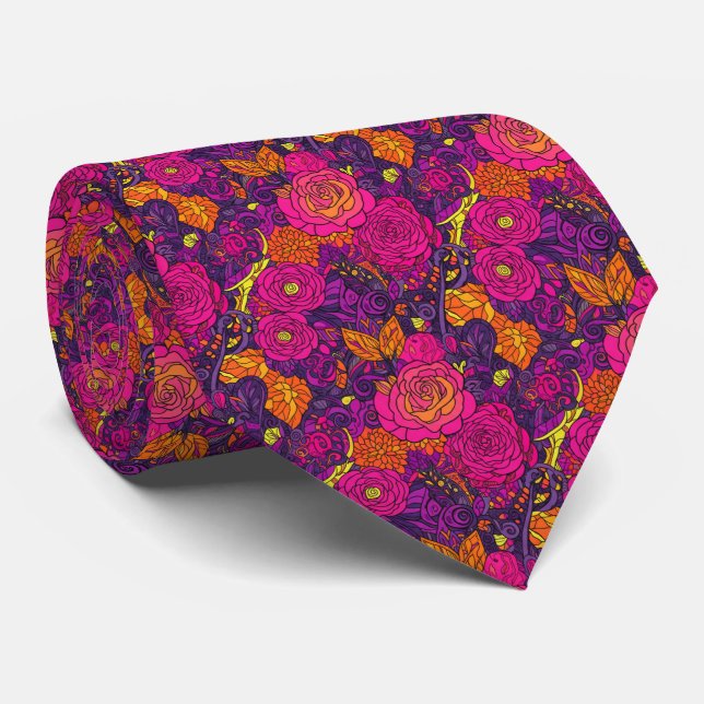 Going Bold Vibrant Maximalist Floral Statement Tie (Rolled)