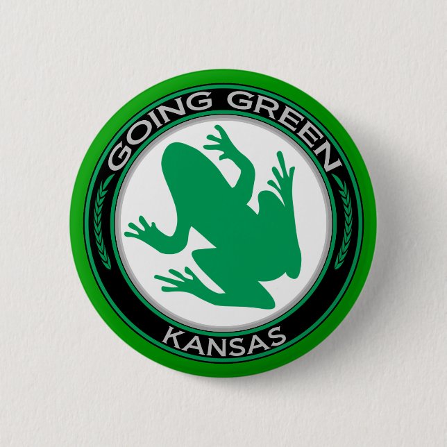 Going Green Kansas Frog 2 Inch Round Button (Front)
