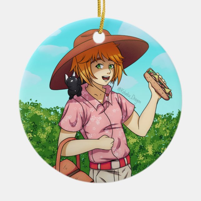 Going to a Picnic with a Cat  Ceramic Ornament (Front)