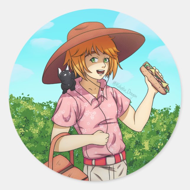 Going to a Picnic with a Cat  Classic Round Sticker (Front)