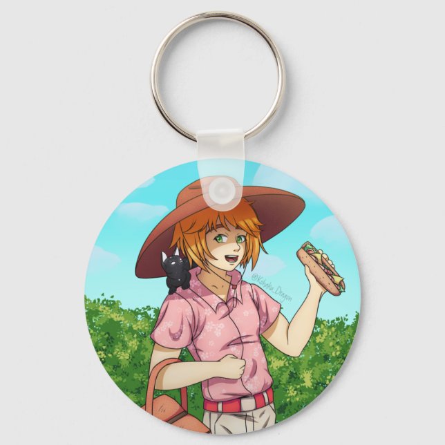 Going to a Picnic with a Cat  Keychain (Front)