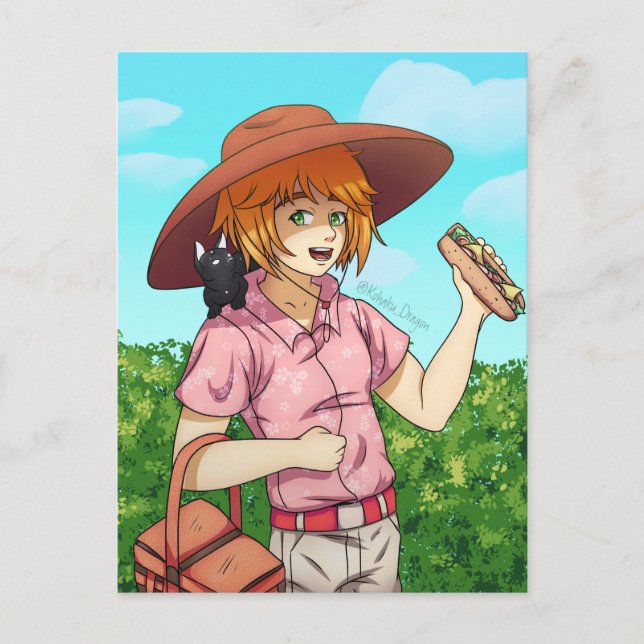 Going to a Picnic with a Cat Postcard (Front)