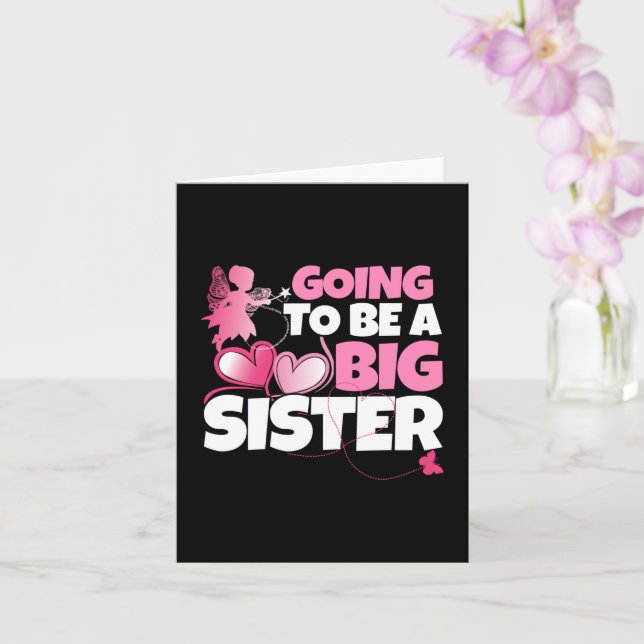 Going to be a Big Sister - Pink Fairy Hearts Card (Orchid)