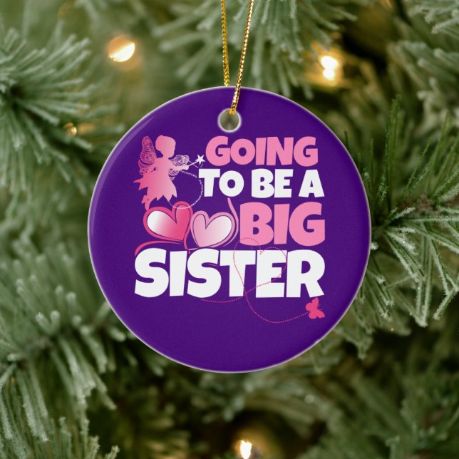 Going to be a Big Sister - Pink Fairy Hearts Ceramic Ornament (Tree)