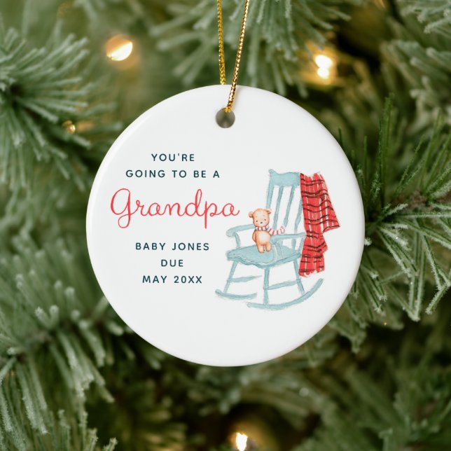 Going To Be A Grandpa Personalized Teddy Bear Ceramic Ornament (Tree)
